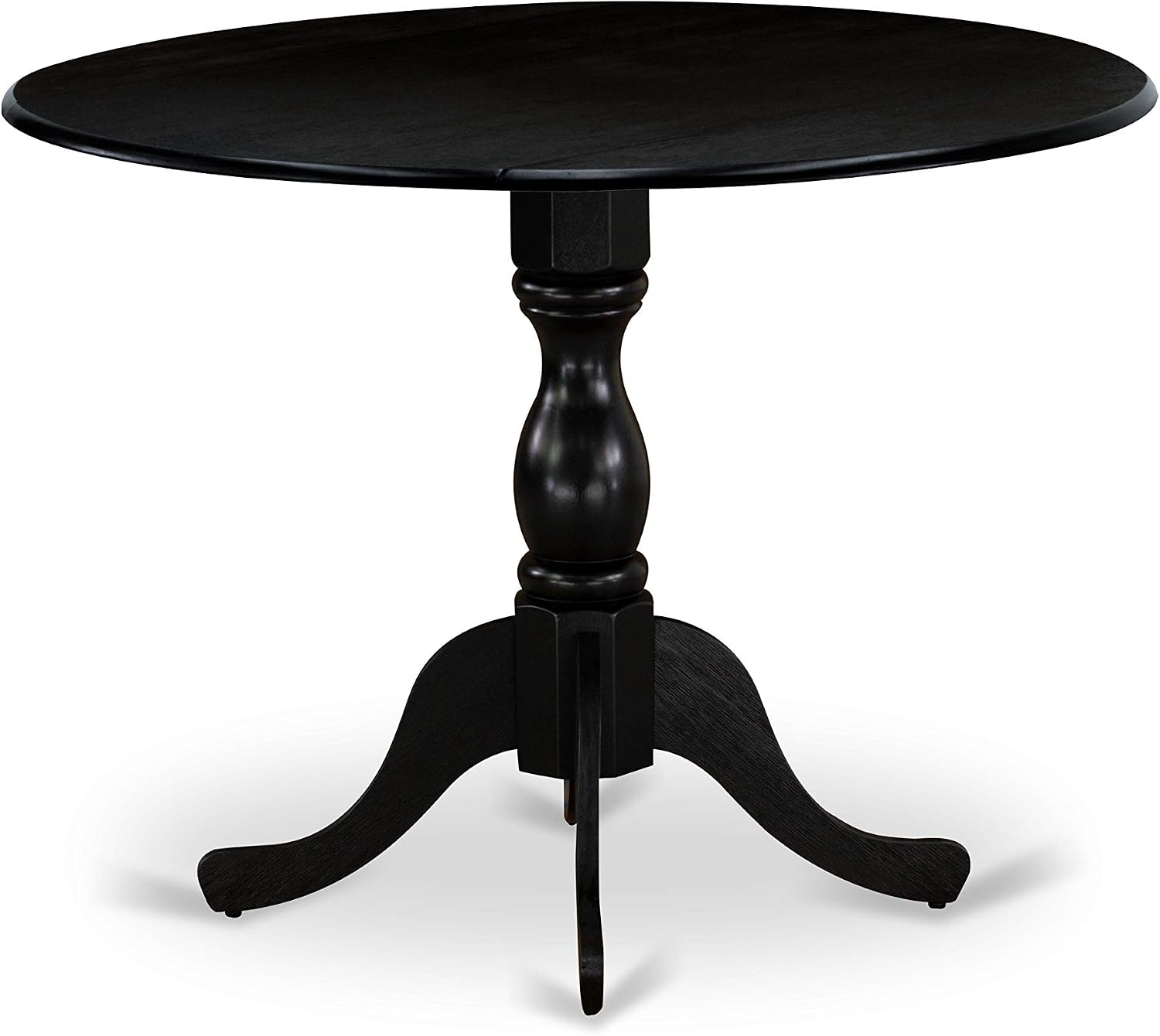 East West Furniture DMAB3-ABK-24 3 Piece Modern Dining Table Set Contains a Round Wooden Table with Dropleaf and 2 Black Color Linen Fabric Upholstered Chairs, 42x42 Inch, Wirebrushed Black