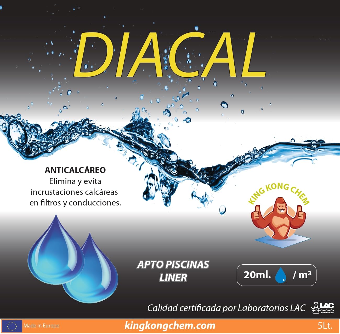 DIACAL 5 LITROS Anticalcáreo y Anti-Incrustante Filtros y Conducciones Piscinas 5 litros - Previene Corrosión - Evita y Elimina Incrustaciones Calcáreas