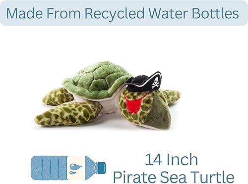Miniatura 7 de The Petting Zoo Peluche de tortuga marina, regalos para niños, animales piratas, juguete de peluche de tortuga marina pirata, 14 pulgadas