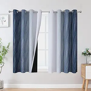 Estelar Textiler Full Room Darkening Greyish White and Navy Blue Blackout Curtains 54 Inch Length 2 Panels Set,Ombre Thermal Insulated Full Light Blocking Grommet Blackout Drapes for Kitchen,52Wx54L