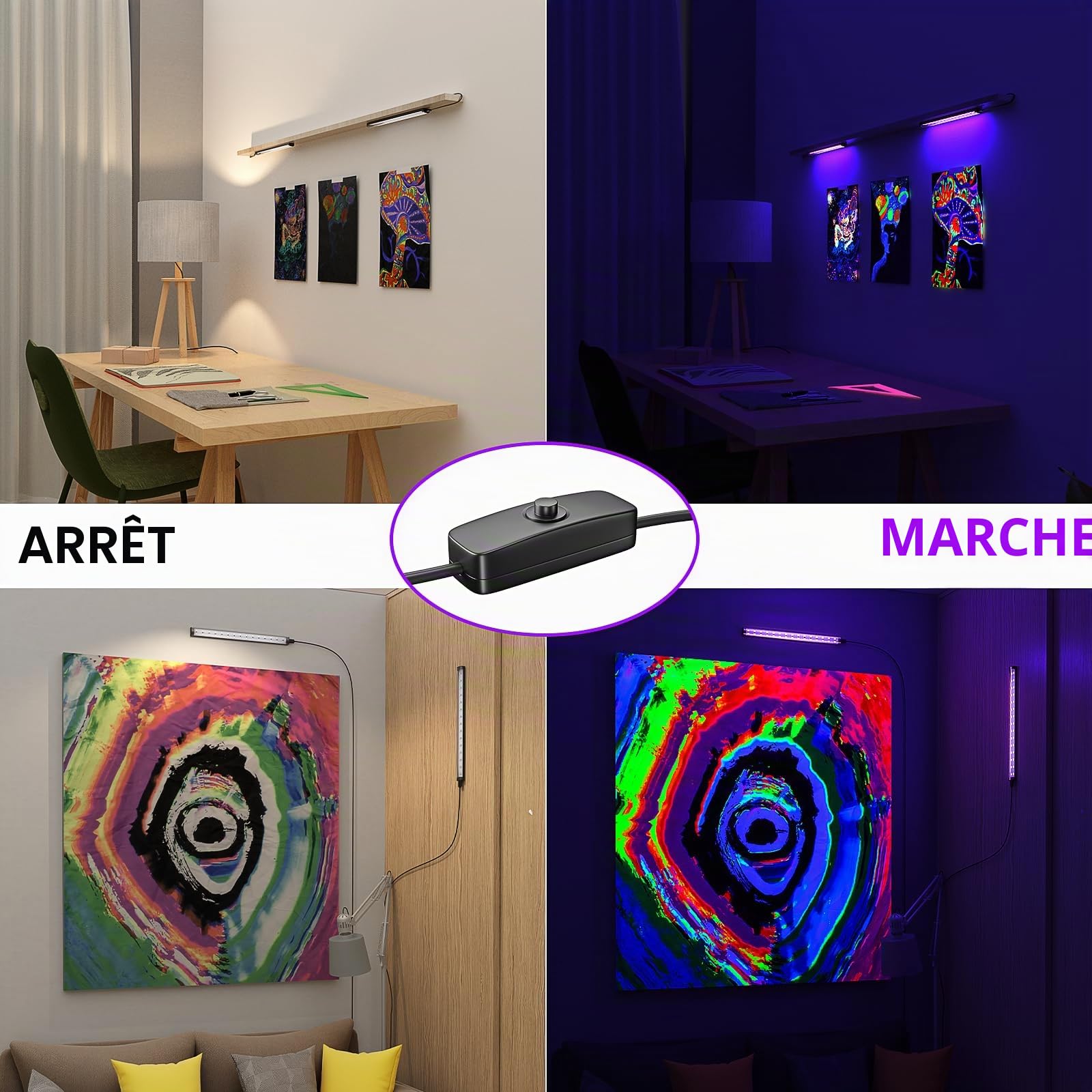Onforu 10W tube de lumière noire, USB 28cm UV lampe, 385-400nm lumière UV, LED Bar pour discothèque, club, glow party, accessoires de fête, décoration d'Halloween, 2er