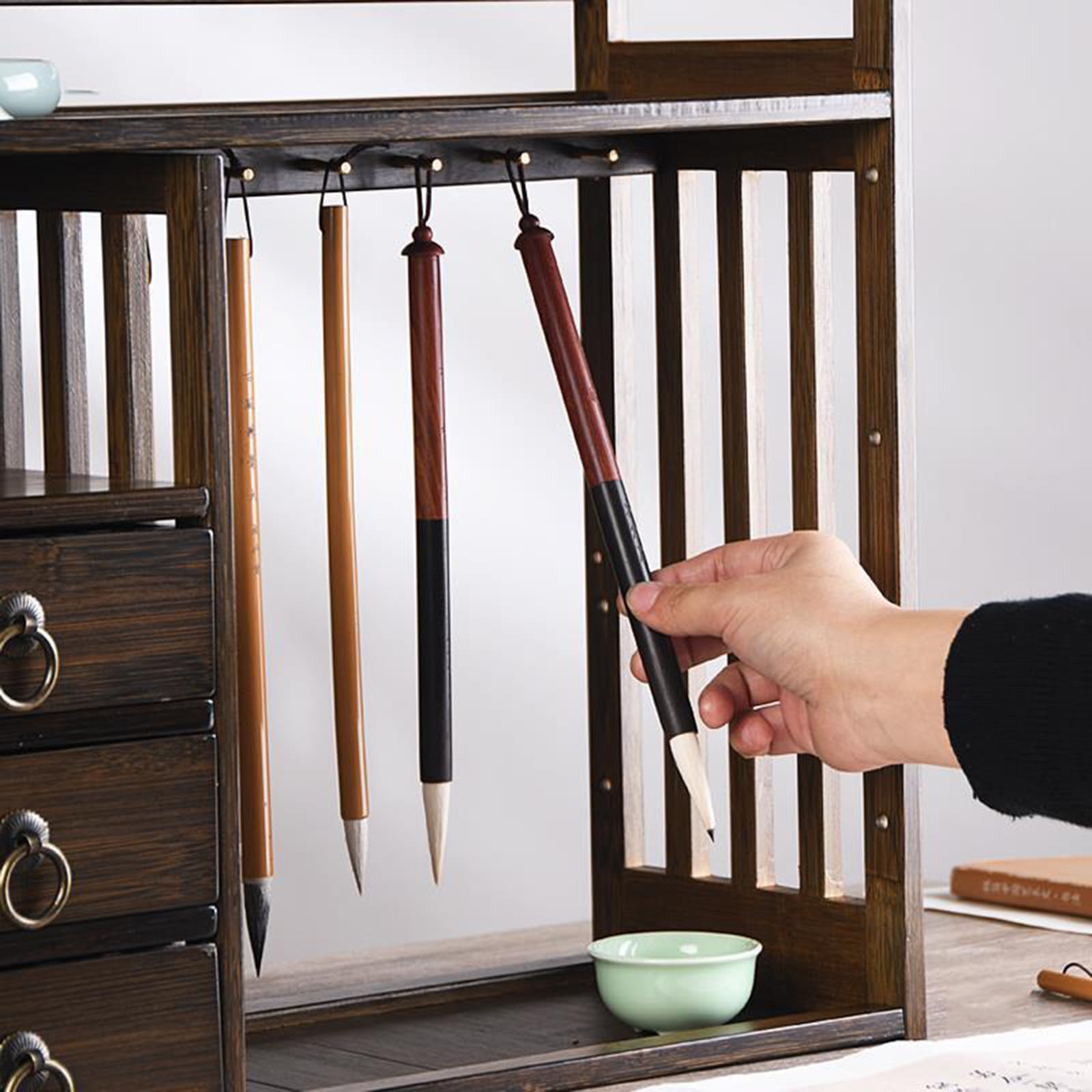 Organizador de Escritorio con 3 cajones, Estante Antiguo, Soporte para cepillos, Estante de exhibición para Mesa, estantes de Almacenamiento de Escritorio para Suministros