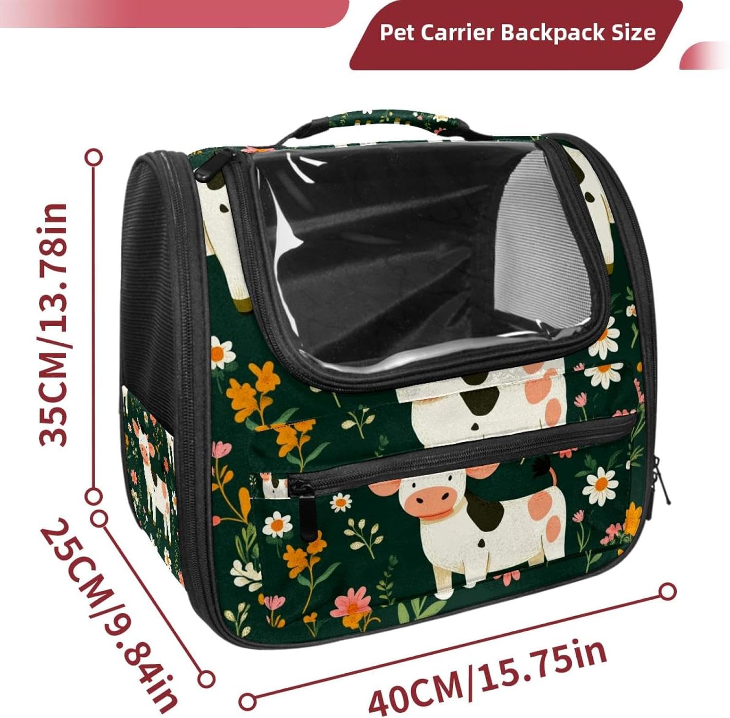 Cute Cow Flowers (2) Pet Carrier Soft Sided Carrier for Small Medium Cats Dogs