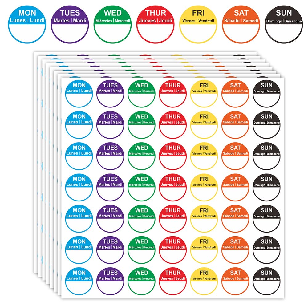 Days of The Week Food Date Stickers,Food Labels Stickers,20 Sheets of 1-Inch Date Dots for Food Labeling, Weekday Labels for Kitchens, Restaurants & Foodservice Providers