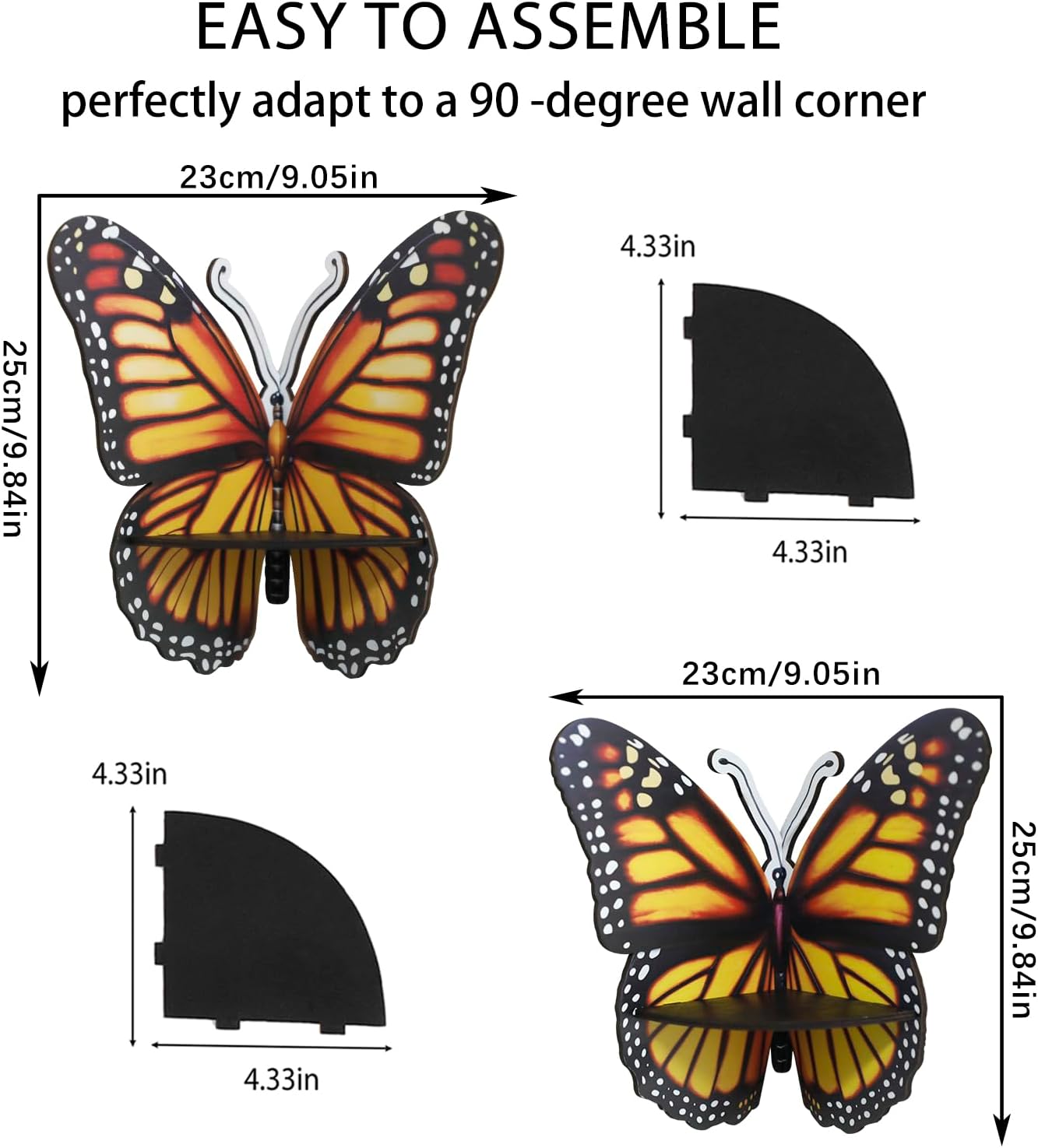 Artilady Corner Shelf for Crystal - 2 PCS Boho Cute Butterfly Wall Corner Shelf Crystal Display Shelf Floating Shelves for Bedrooms Bathroom Living Room Aesthetic Decor Witchy Gift for Women