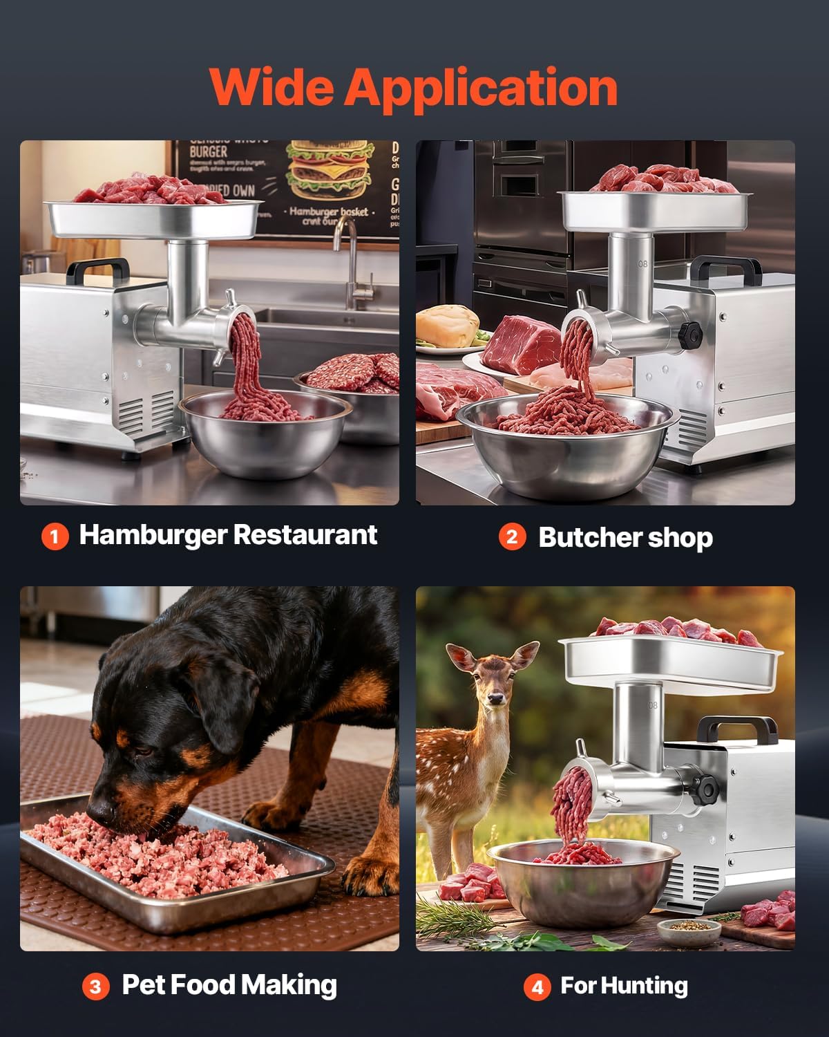 VEVOR Commercial Meat Grinder, 8 Lbs/Min Capacity, #8 Electric Meat Mincer with 3 Plates, 3 Sausage Stuffing Tubes, 350W/0.5HP Stainless Steel Sausage Maker for Home Kitchens & Restaurants, ETL Listed