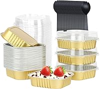Vista 14 de LNYZQUS - Paquete de 40 moldes cuadrados para cupcakes con tapas de 5 onzas, moldes de papel de aluminio para mini pasteles, ramequines desechables