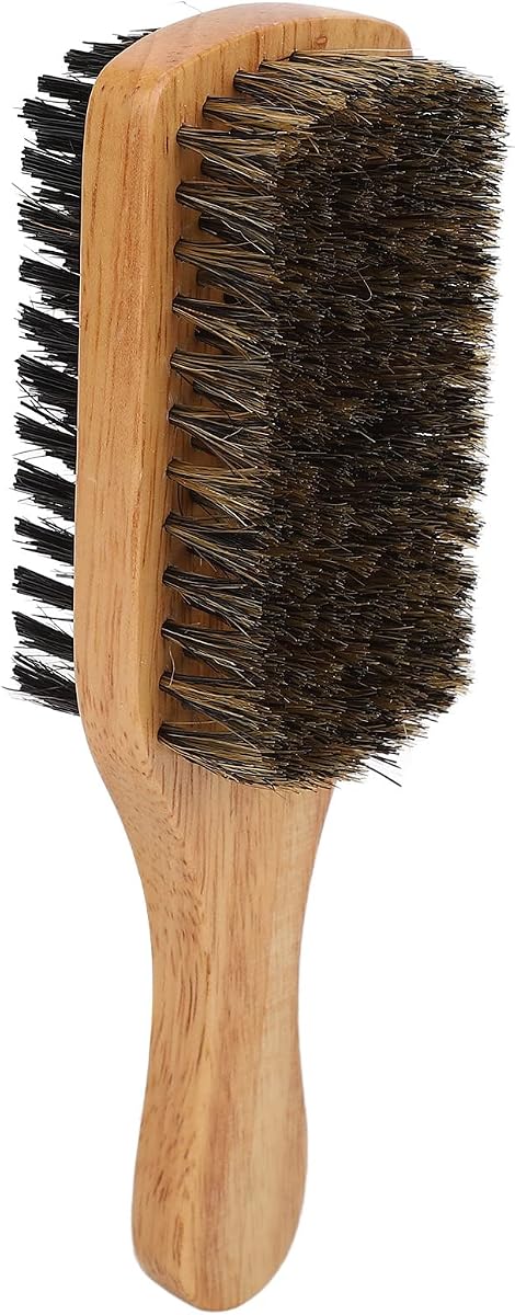 Brrnoo Cepillo para Barba de Doble Cara, Cerdas de imitación con Mango de Madera de Goma para Hombres, Cepillo para Bigote, Herramienta para el Cuidado de la Barba - Marrón