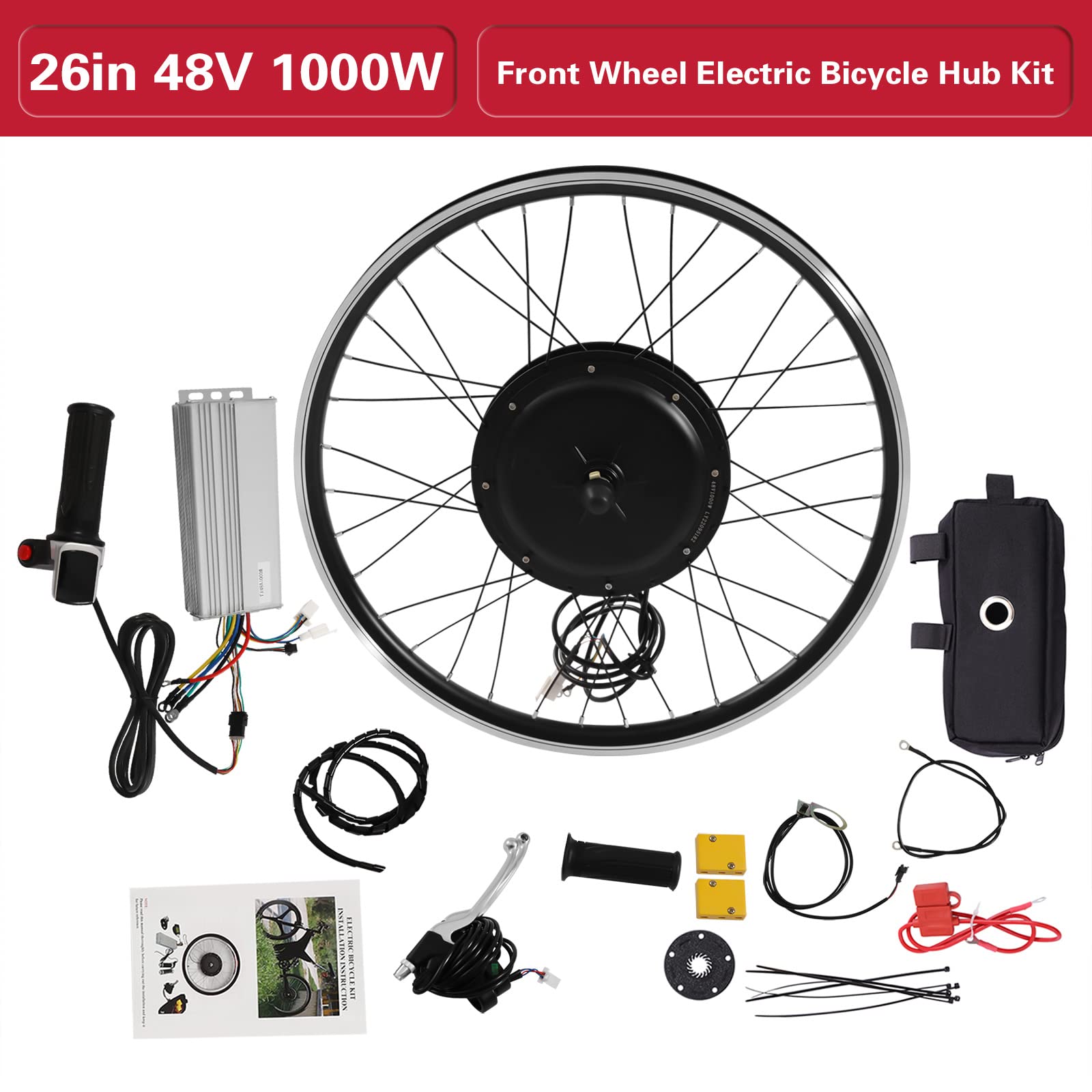 26 Zoll 48V 1000W E-Bike Vorderrad Umbausatz Motor Conversion Kit(außer Batterie) ohne Reifen