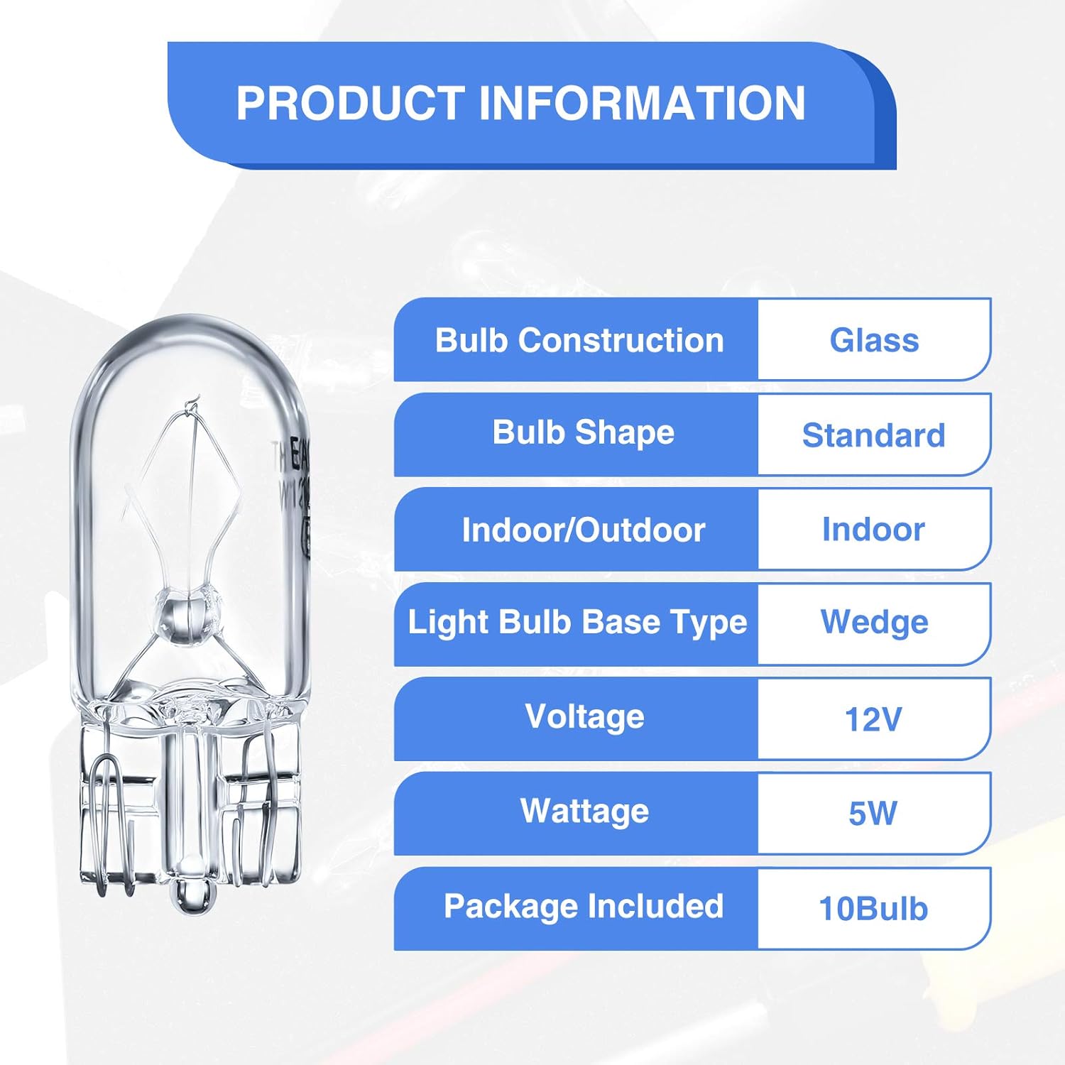 Honoson 1/4 Wedge Base 12V 5W Bulb Clear Krypton Light Bulb for Landscape, RV and Cabinet Lighting(Warm White Light,10 Pieces)