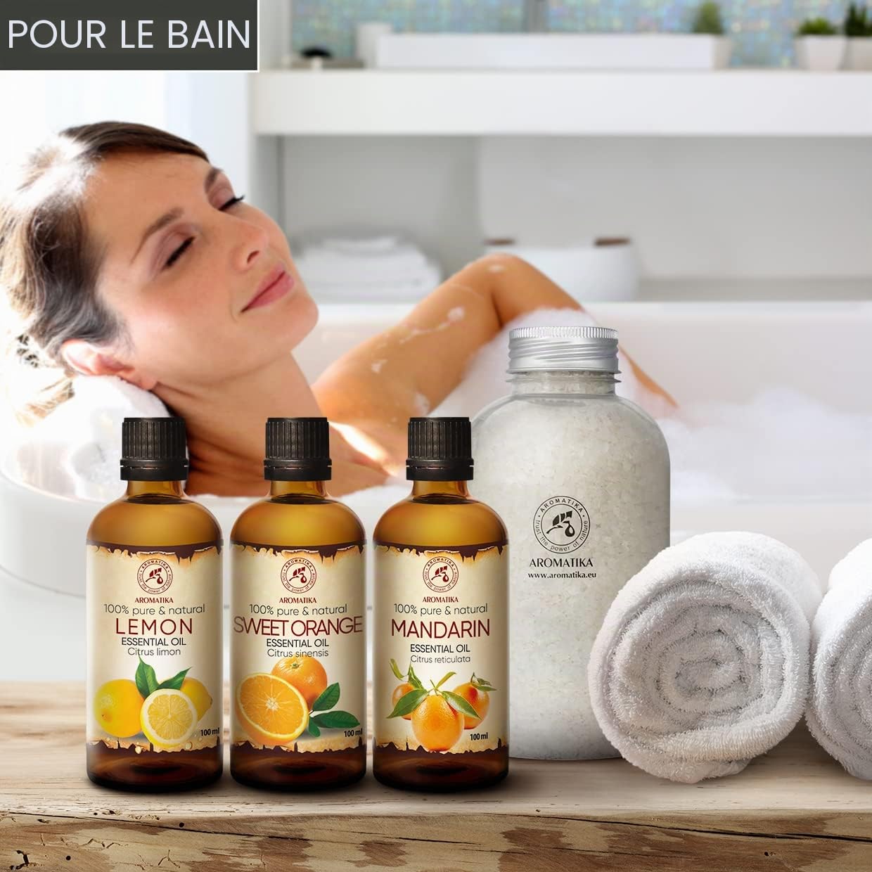 Ensemble Huiles Essentielles - 3x100ml - Citron, Orange, Mandarine - Kit Aromathérapie pour Diffuseurs - Huiles de Bain - Pure et Naturelle