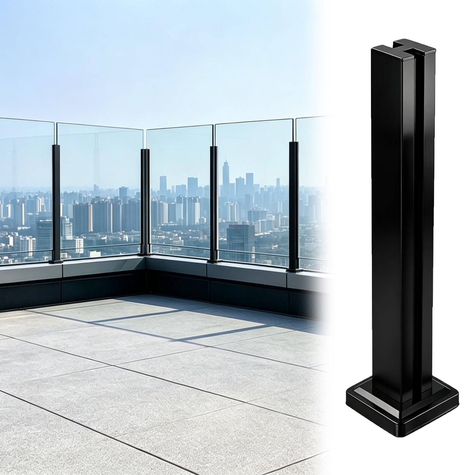 ZJKXJH Terrace Glass Panel Support Post for 10-12mm Thickness, Frameless Glass Baluster Post for Indoor And Outdoor Use, Stainless Steel(Middle Post-Black,H-37.4in/95cm)