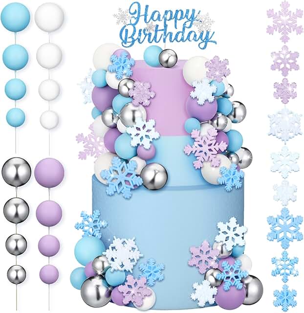 Tioncy 71 Pcs Snowflake Cake Toppers Set Multicolor Balls Blue Princess ...