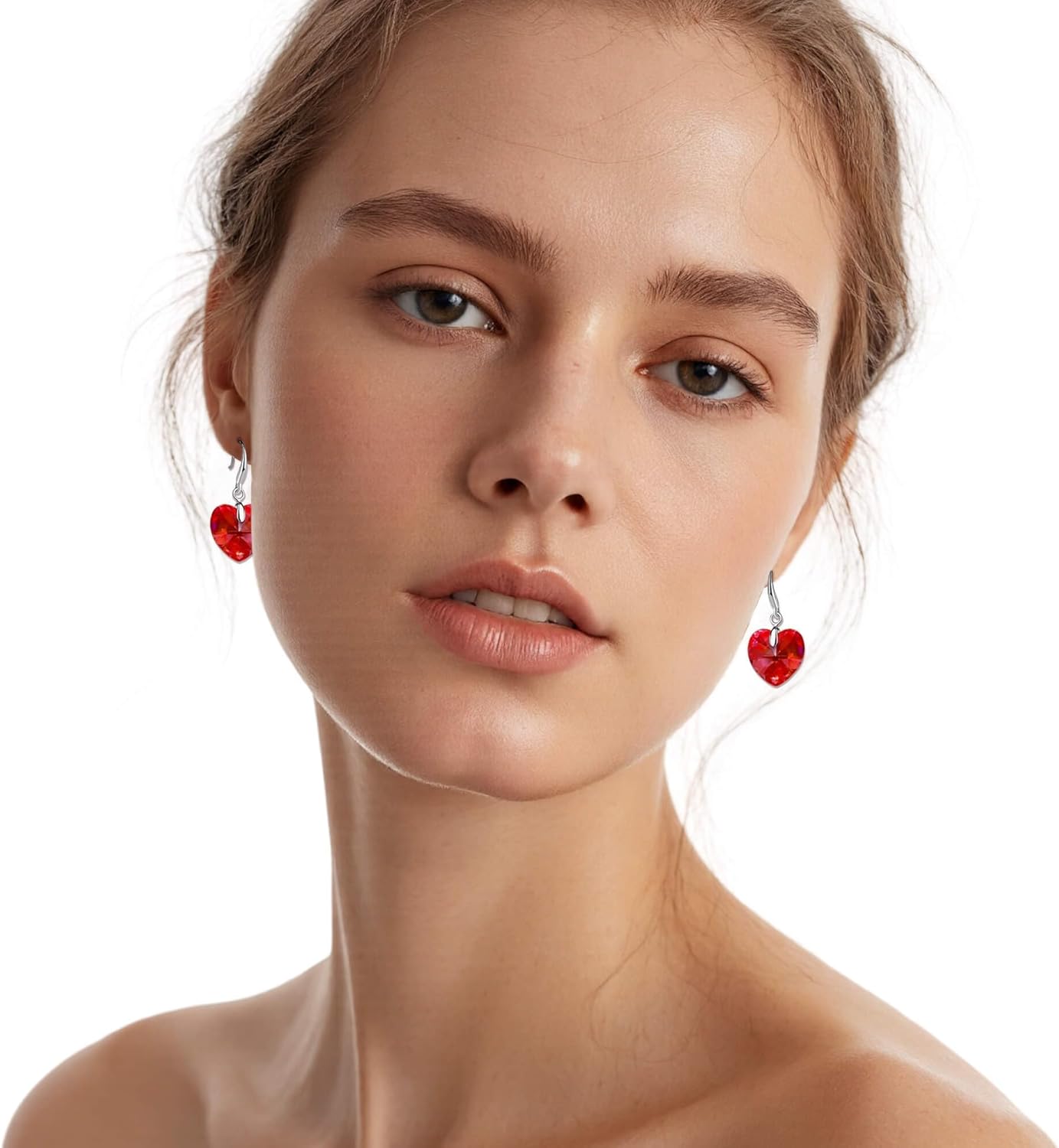 Austrian Crystal Heart Dangle Hook Earrings for Women Drop Earrings 14K Gold Plated Hypoallergenic Jewelry - Image 2