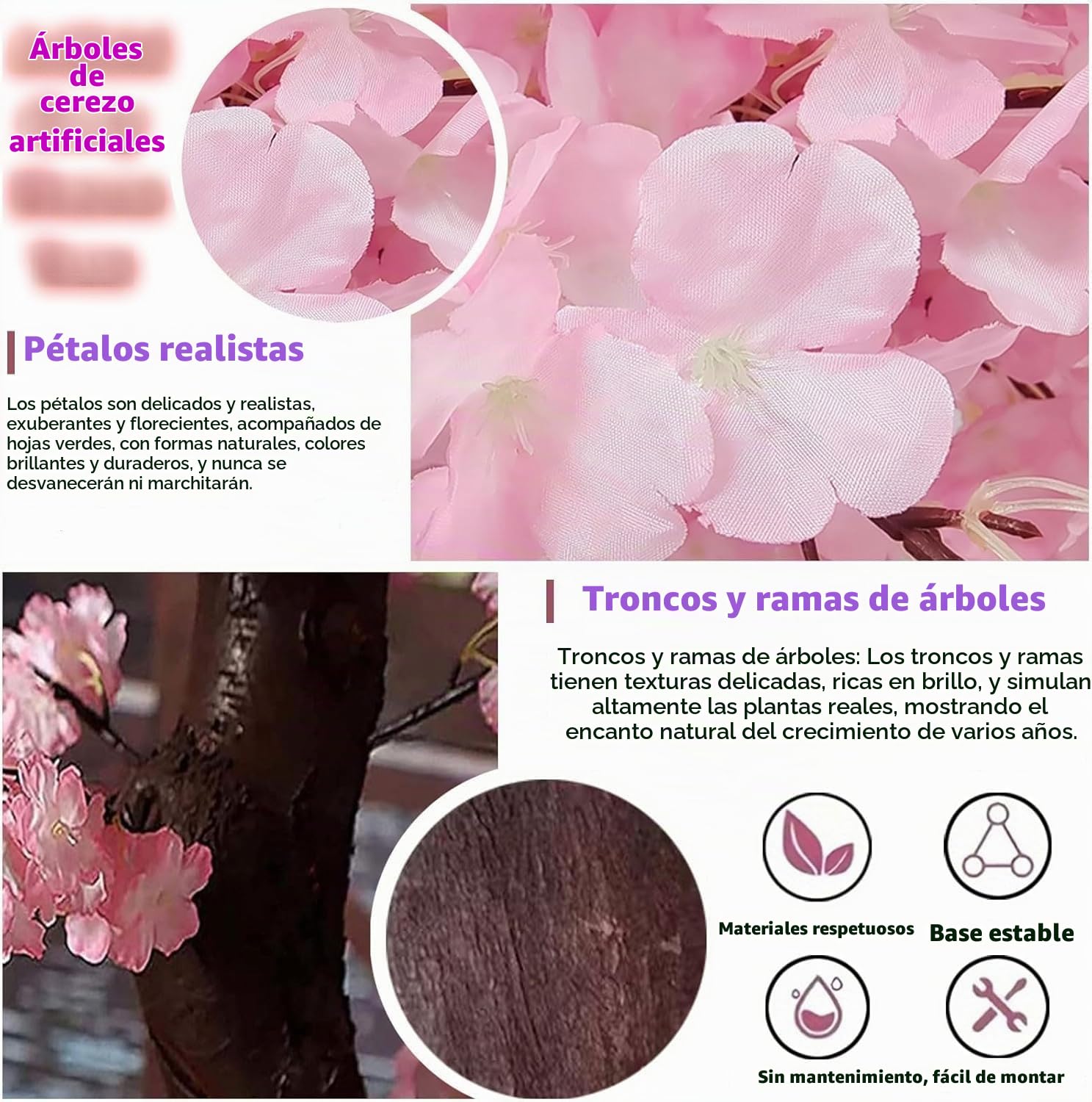 Rosado,1.8*1.5m/70*59in,áRbol de Flor de Cerezo Rosa Japonesa Artificial, árbol Flores de Cerezo Artificial, Hecho a Mano, para decoración de Interiores y Exteriores, hogar, Oficina, Fiesta, Boda,
