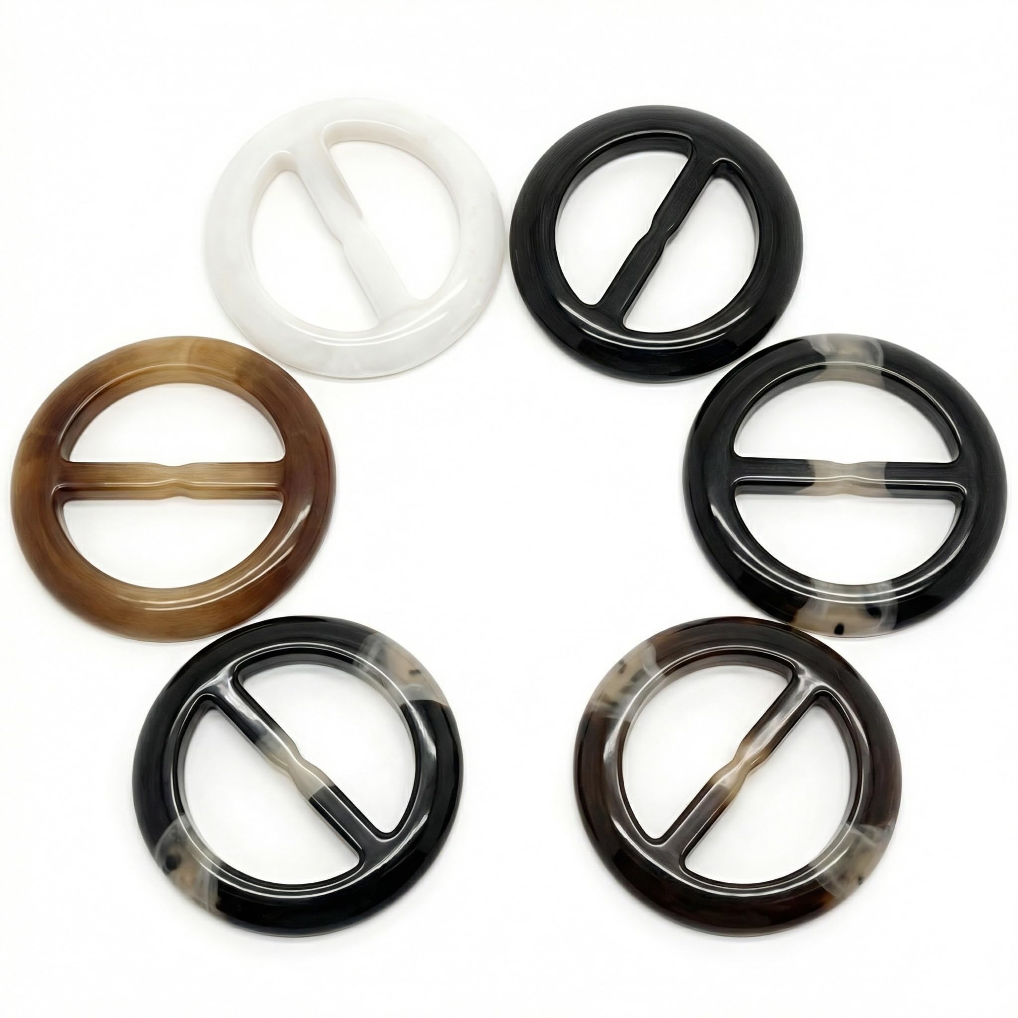 Xumin Assort 6Pcs 5Cm/2Inch Ed Color Resin Round Scarf Buckle Waistband Neckerchief Clasp Silk Skinny Scarf T Shirt Blouse Clasp Clip Ring Wrap For Clothing Embellish