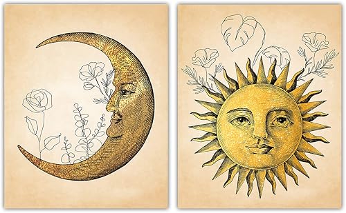 Miniatura 1 de Aesthetic Sun and Moon Line Art - Set of 2 8x10 Unframed Minimalist Abstract Wall Decor - Modern Wall Art for Home, Office, Living Room and Bedroom