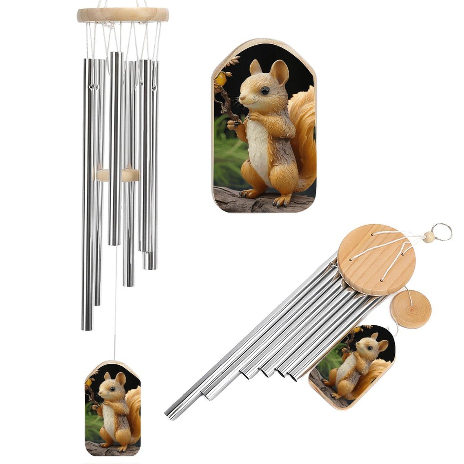 Outdoor Wind Chimes, Resin Squirrel Printed Wind Chimes,Simple Wind Chimes,Curtain Wind Chimes for Home Decoration