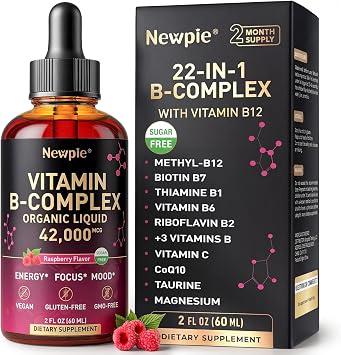 Vitamin B Complex Liquid Drops - B12 Methylcobalamin, B6, B1, Niacin & Folate, Biotin, Vitamin C, Choline, Inositol, CoQ10 & Taurine - Methylated Sublingual for Energy & Focus - Vegan, Organic