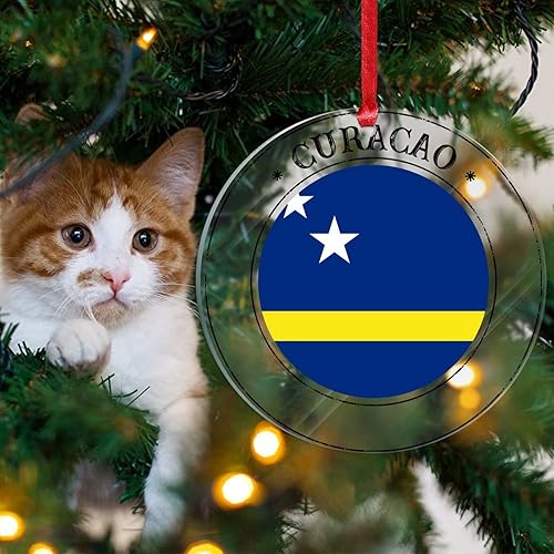 Miniatura 4 de Bandera de Curacao adorno para árbol de Navidad bandera nacional decoración de árbol de Navidad recuerdo acrílico adorno colgante para árbol de