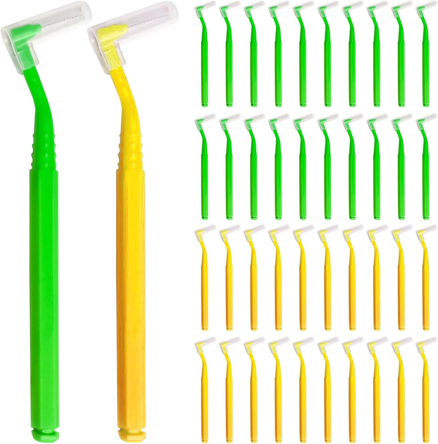 – SKHAOVS 40 Pieces Interdental Brushes,Floss Brushes for Between Teeth and Gums,Teeth Cleaner Braces,L Shaped Dental Brushes with Long Handle for Interdental Cleaning Plaque Removal(Yellow Green)
