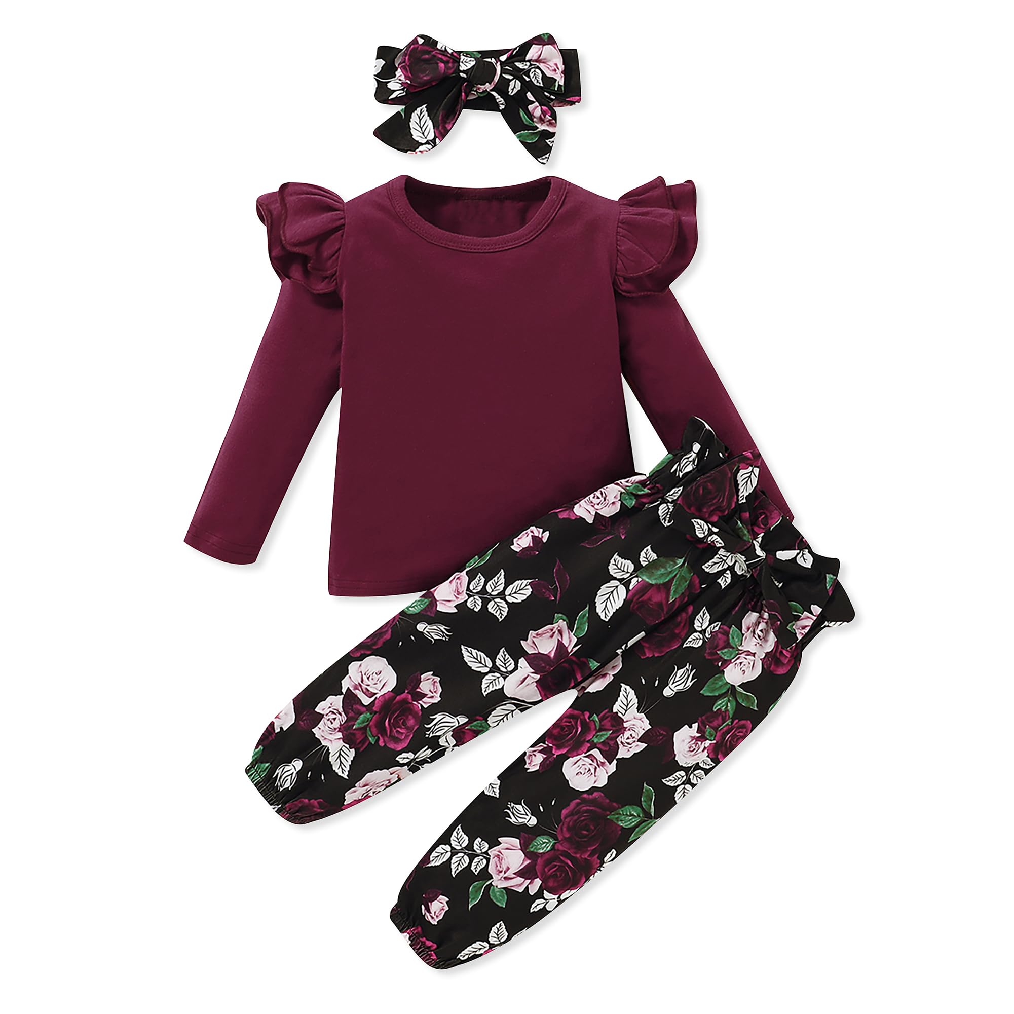 Toddler Girl Clothes Cute Ruffle Sleeve Shirt Floral Pants Headband