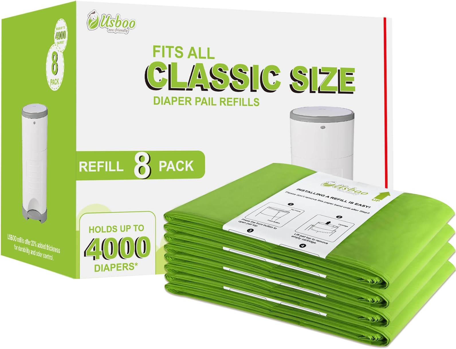 Refills Compatible with Dekor Classic Diaper Pail | 8 Pack | Disposable Diaper Pail Refill | Extra Thickness | Quick & Easy to Replace | Cherry Blossom Scented | Holds up to 4000 Diapers