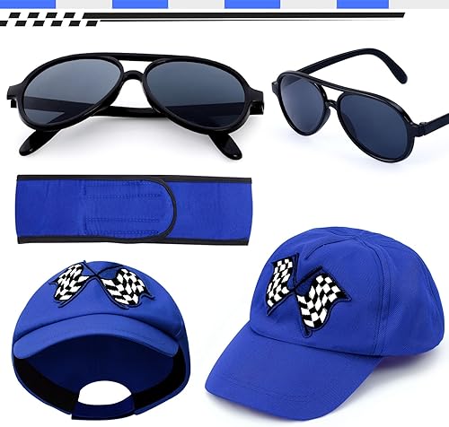 Miniatura 10 de Latocos Disfraz de piloto de carreras para niños y niñas, overol de corredor con gorra de automóvil, lentes de sol, disfraz para niños, juego de rol