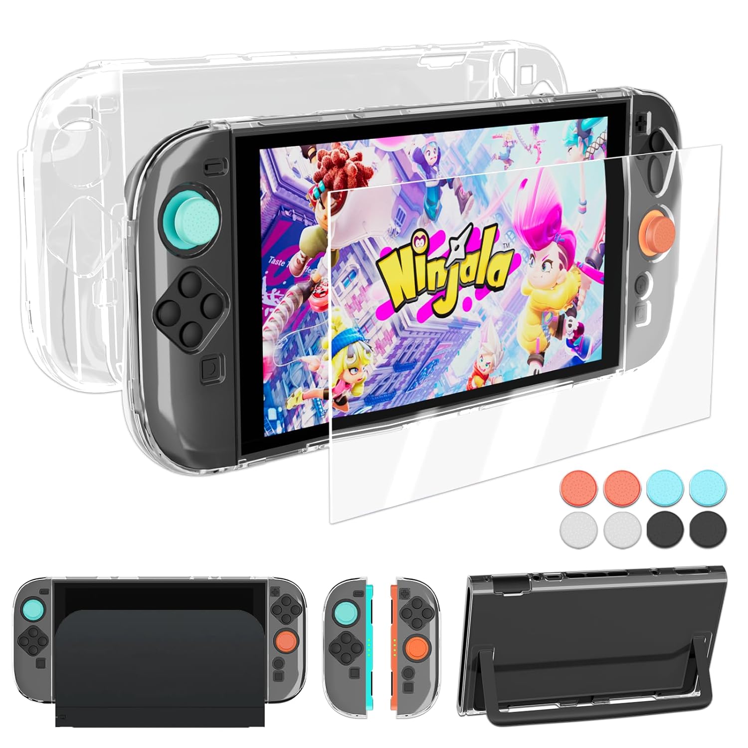 Clear Protective Case for Nintendo Switch 2 Case Dockable, PC Slim Hard Shell for Switch 2 Accessories, Scratch & Shock Protection Cover for Joycon 2 with Screen Protector and 8 Thumb Grip