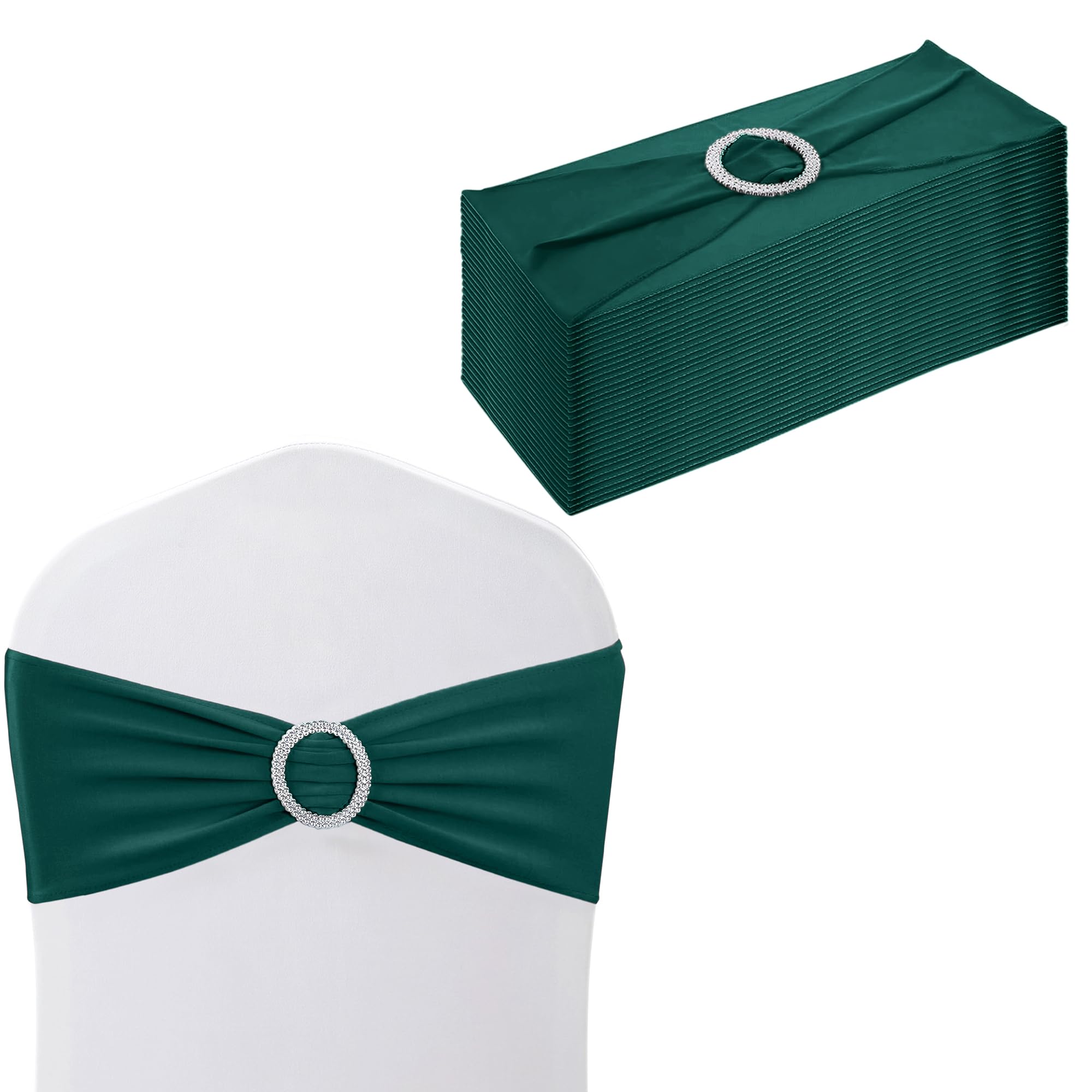 WedDecor Plain Spandex Chair Bands with Slider Buckle, Hunter Green, 10pcs