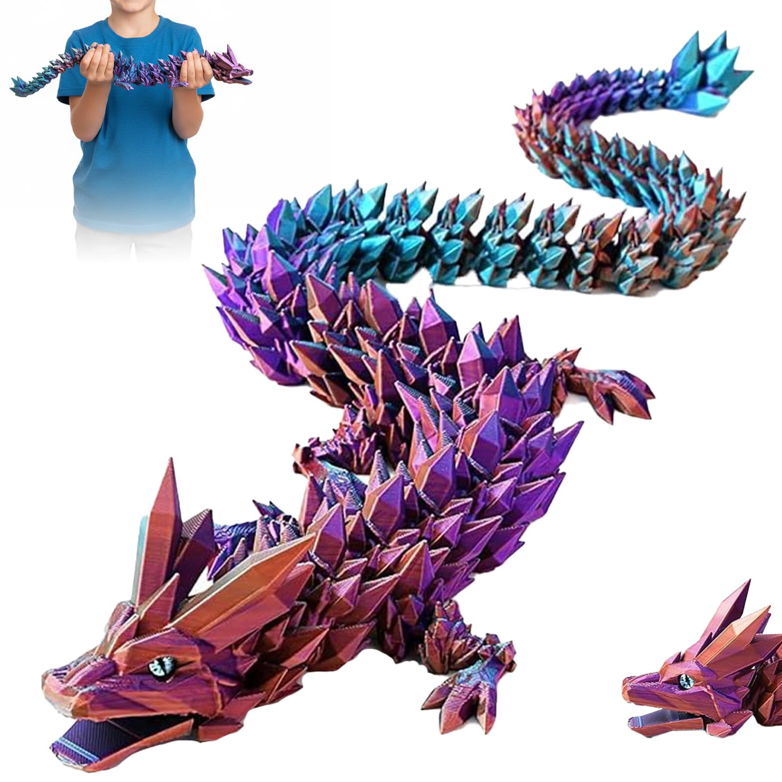 3D Printed Dragon with Eyes,24 Inch 3D Printed Large Dragon Bendable, Articulated and Adjustable Big Fidget Dragon for Home Office Decoration & Adults Kids Gift