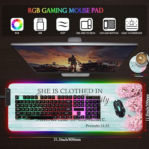 Miniatura 26 de Alfombrilla de mouse para juegos RGB personalizada y posavasos para café, base de goma antideslizante LED grande y brillante, alfombrilla de mouse