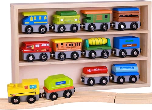 Pidoko Kids Juego de tren de madera  12 piezas de coches motores  Compatible con Thomas Train Set Tracks y las principales marcas  Juguete perfecto