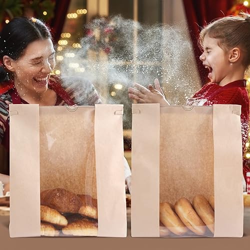 Miniatura 7 de Aekahatay - Paquete de 50 bolsas grandes para panadería, bolsas de papel de 13.8 x 9.4 pulgadas con ventana, cierre de corbata, marrón, multiuso