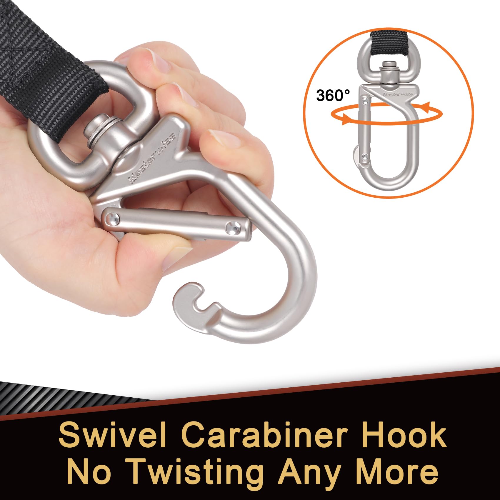 Masterwise Tie Down Straps,1" x 8’ Tie Downs with Swivel Carabiner Hooks, Motorcycle Handlebar Straps for Dirt Bike Kayak - Image 2