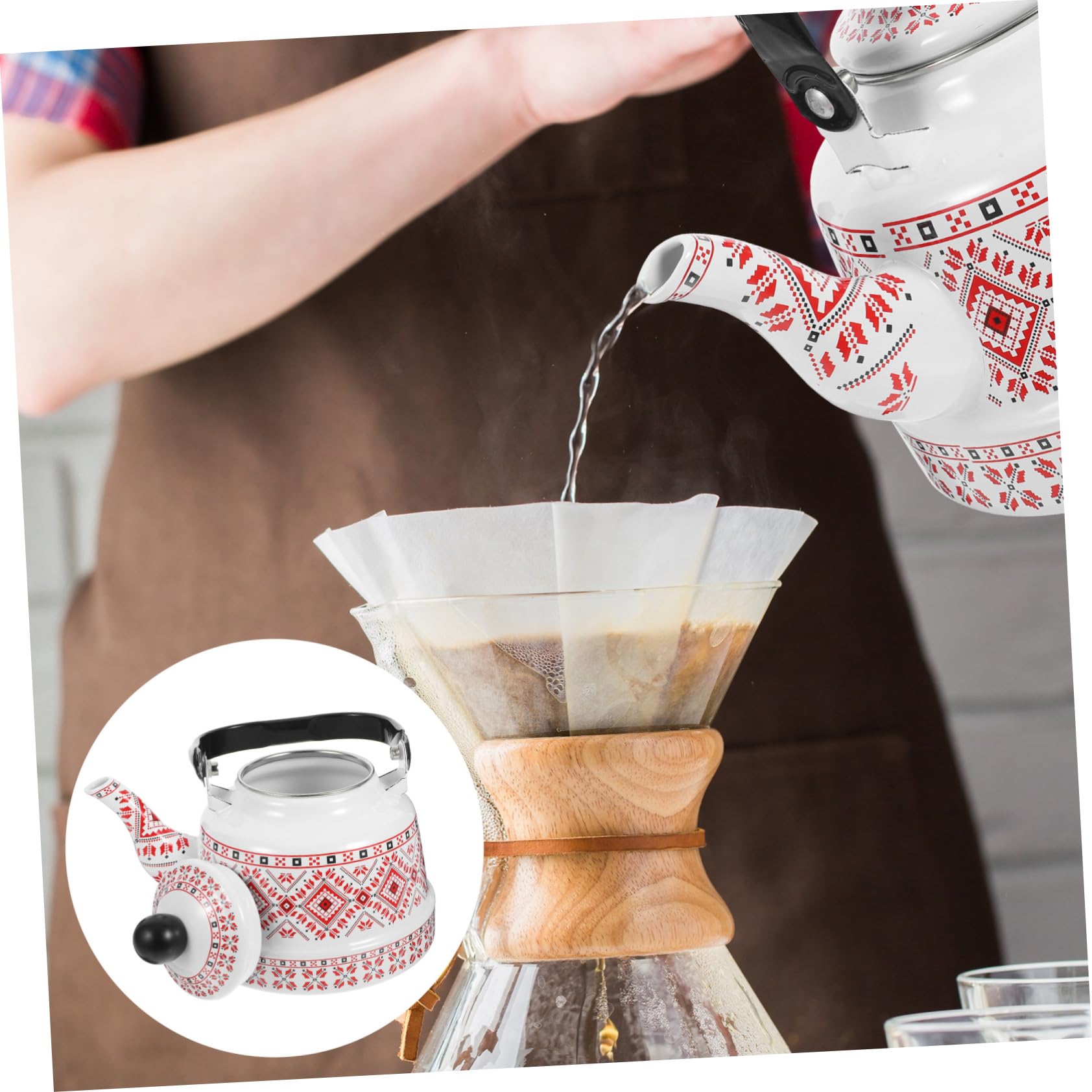 Toddmomy Kaffeekessel Aus Emaille Für Herd Zum Aufkochen Von Wasser Für Grünen Tee Schwarzen Tee Kräutertee Mit Sicherheitsgriff Gegen Verbrennungen Wunderschönes Design Für