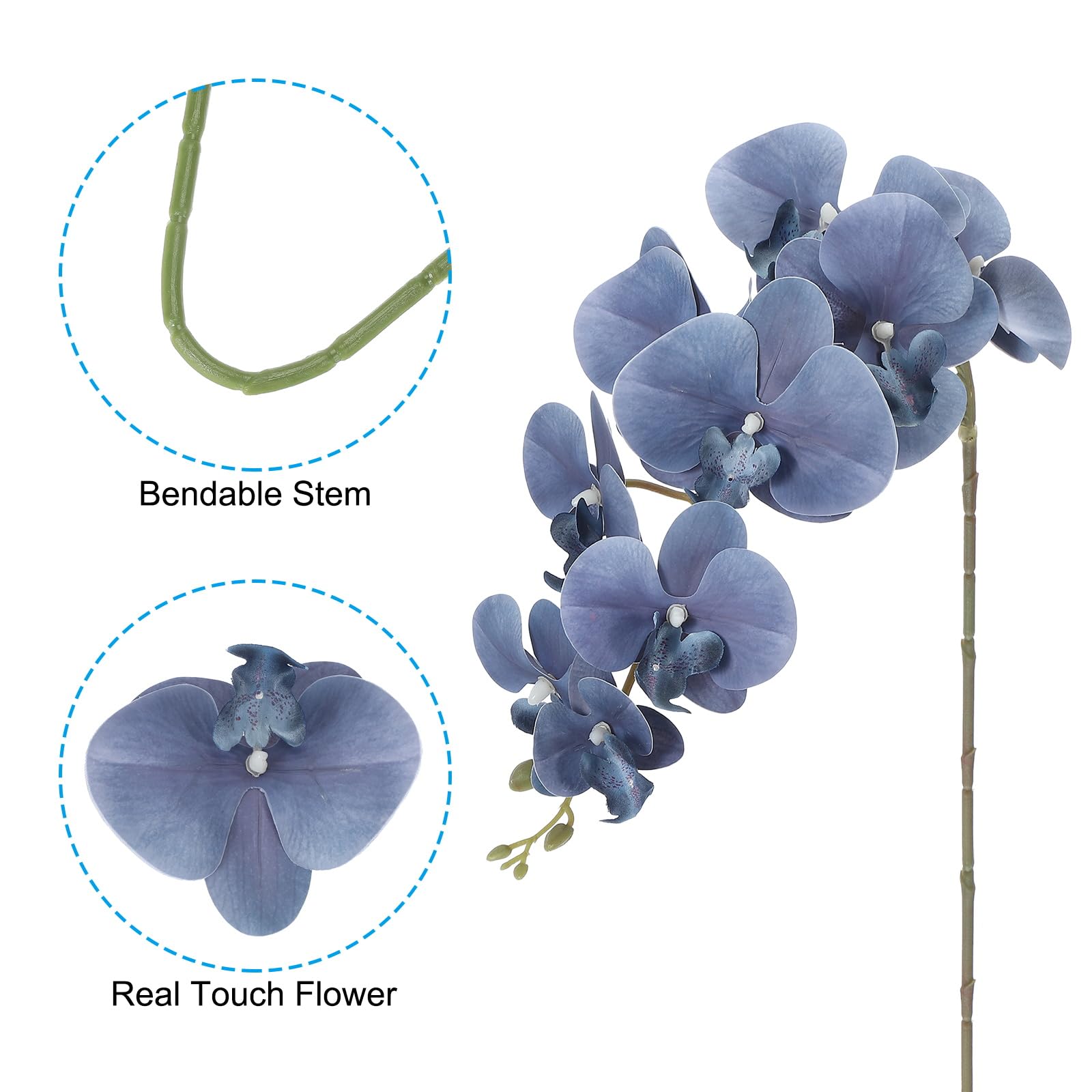 PATIKIL 6 Stück Orchideen Künstlich, 105 cm 9 Köpfe Kunstblume Orchideenzweig, Künstliche Orchideenstiele Faux, Phalaenopsis Kunstzweig Deko, für Vase Zuhause Hochzeit, Dunkelblau