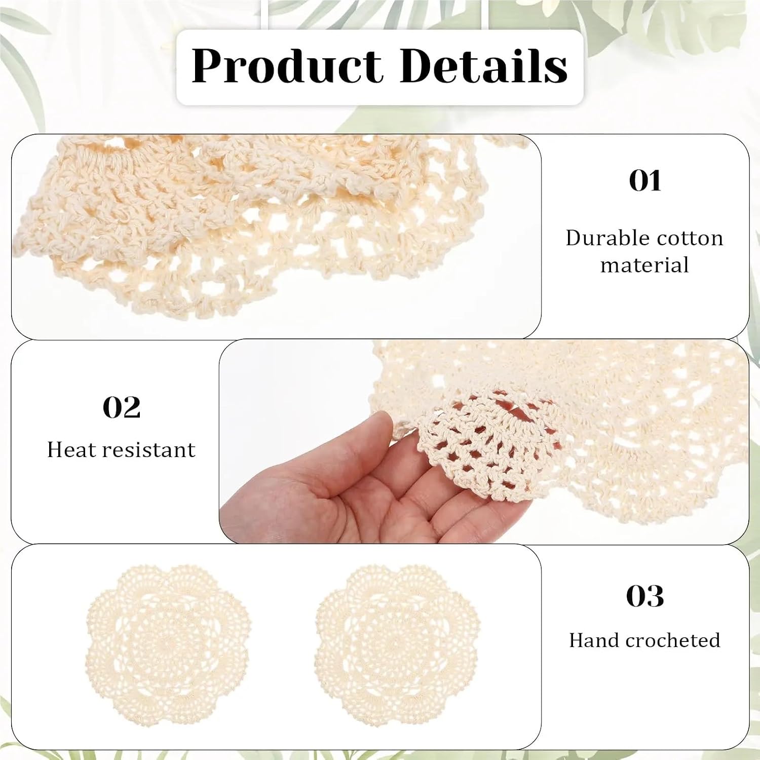 Crochet Doilies, 4 Pcs 8 Inch Cotton Handmade Doilies for Tables Vintage Round Lace Placemats Corrugated Edge Doily Tablecloth(Beige)