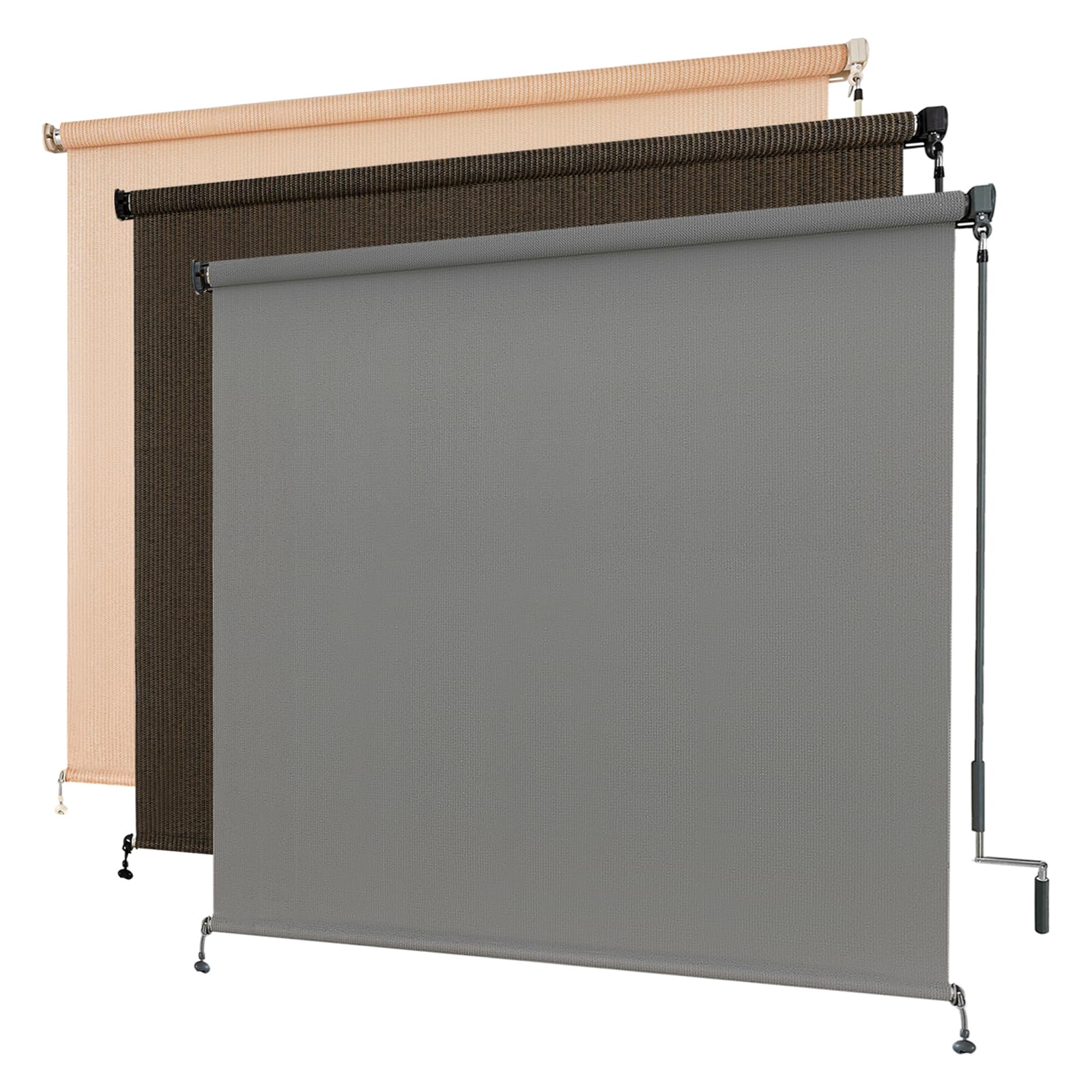 outdoor roller shade, exterior cordless patio roll up blinds with splicing design, cordless shade cloth roll blinds for porch gazebo pergola balcony backyard (5' w x 8' h, grey)
