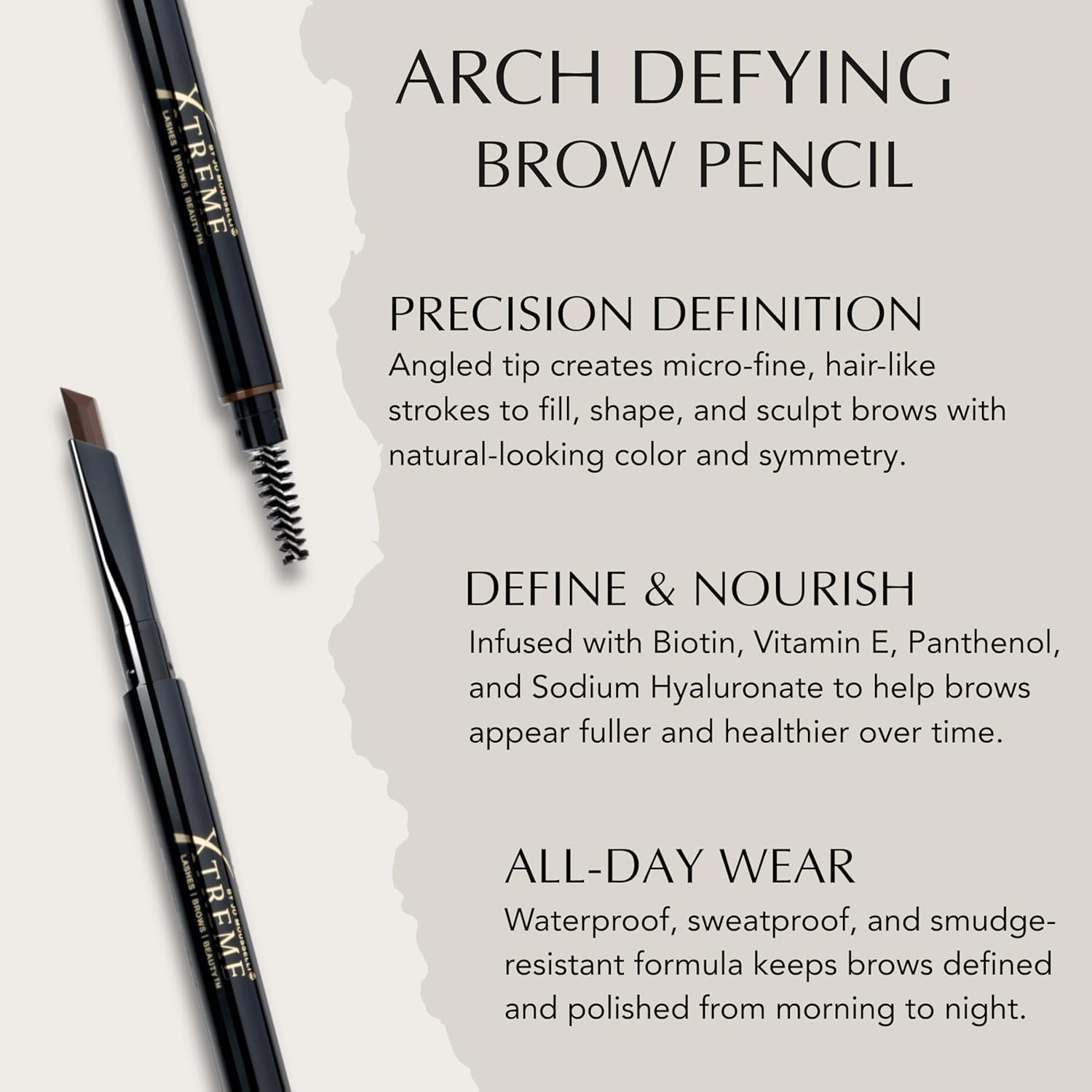 Xtreme Lashes Arch Defining Brow Pencil, Medium Brown, Waterproof, Smudge-Proof, Long-Lasting Makeup, Vegan, Angled Tip Eyebrow Pencil with Spoolie Brush