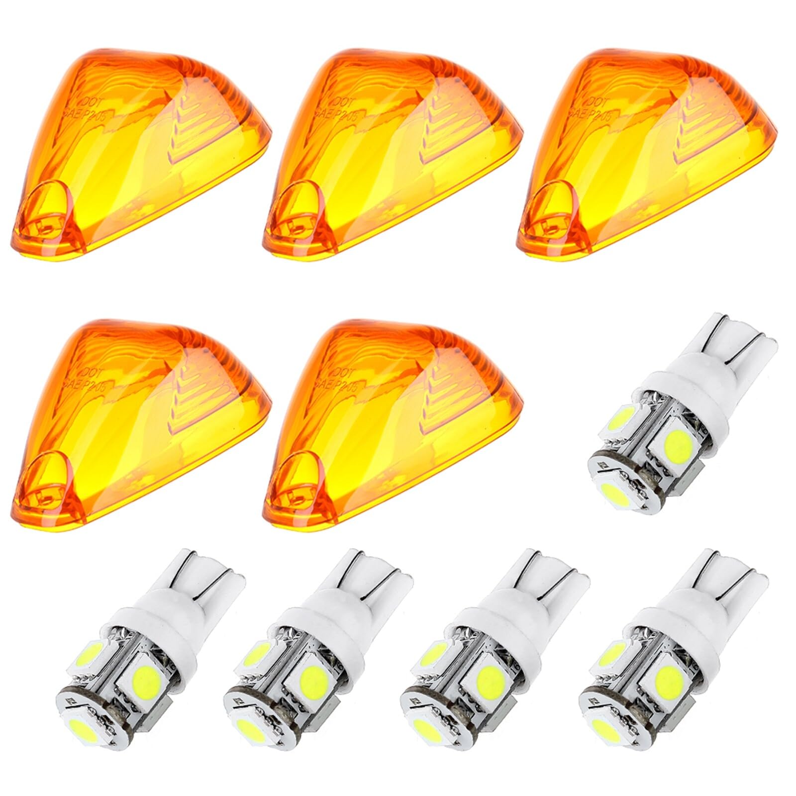 LBRST 5x Cab Marker Light Assembly Amber Cover Cab Roof Running Light w/T10-5-5050-SMD White Top Light for 1999-2016 Ford F150 F250 F350 F450 F550 F650 F750 Super Duty Pickup Trucks (Only Cover)