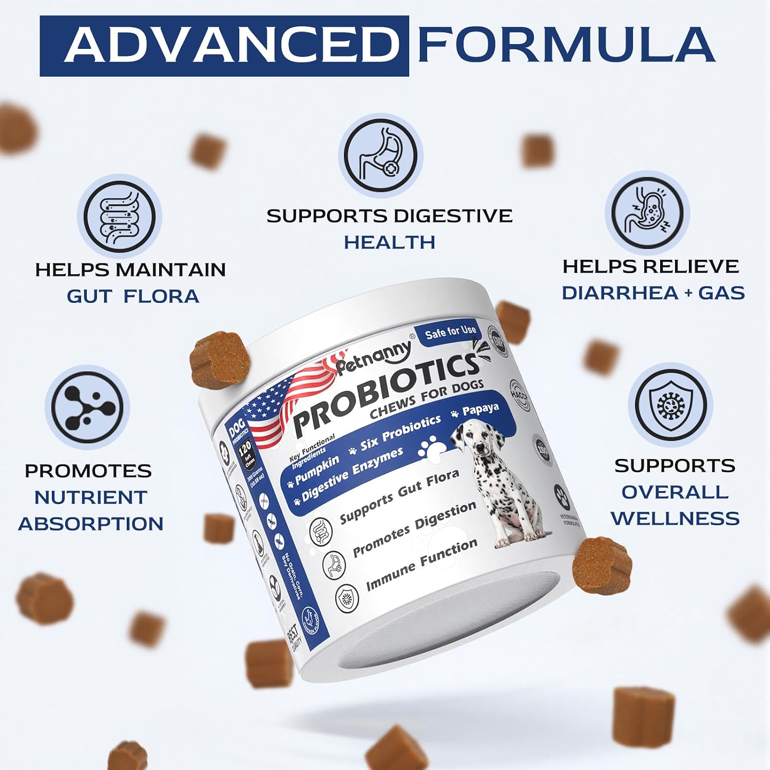 Petnanny Probiotics for Dogs, Chicken Flavor Natural Dog Probiotic Soft Chews Supports Digestion, Gut Health, Stool Quality & Immune System Highly Palatable for All Breeds