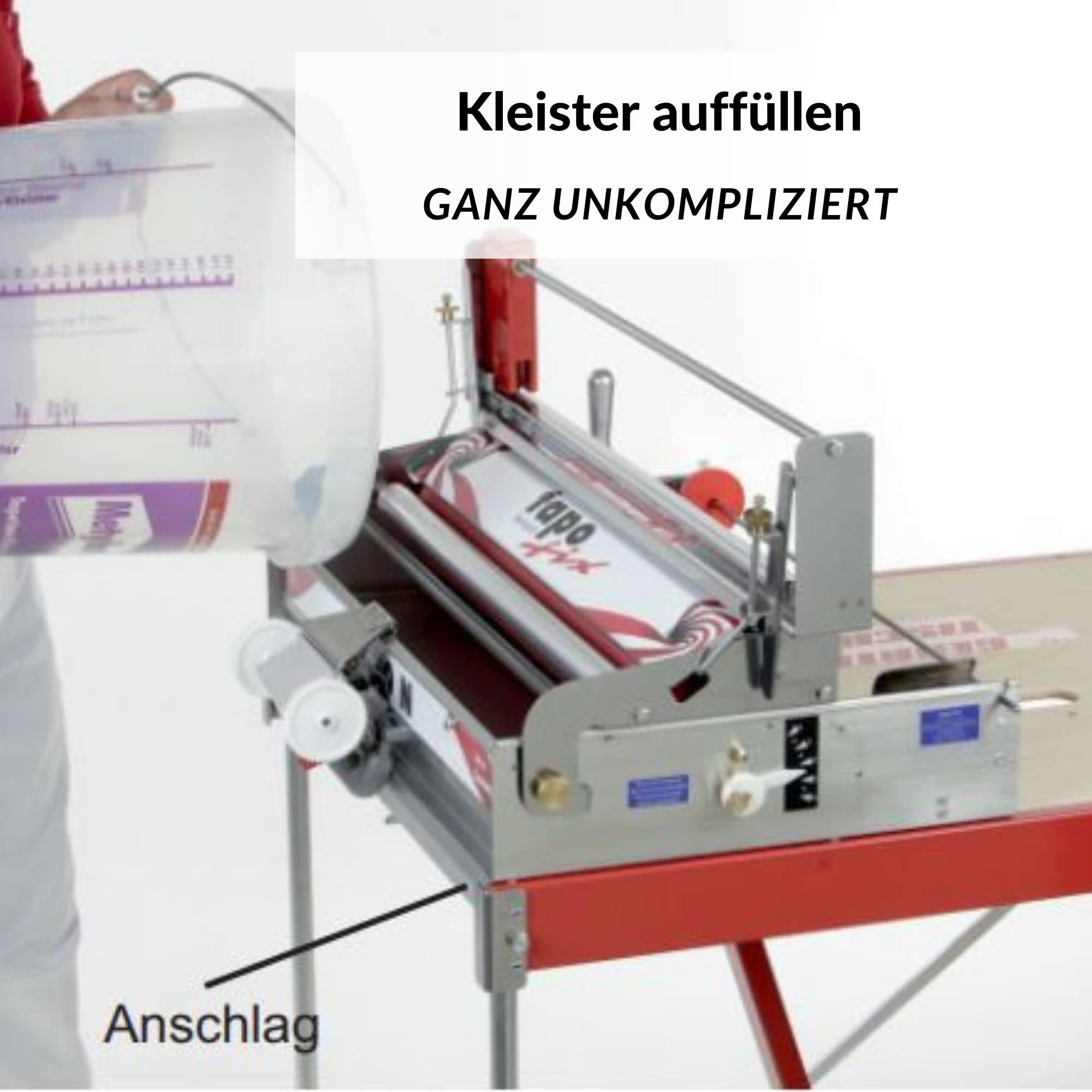 Tapofix Tapeziergerät CB 70 X - Tischgerät für Tapeten und Raufaser - Für Tapeten bis zu 56 cm Breite - eingebauter Kleisterkasten – Ermöglicht gleichmäßiges Einkleistern - Tapetenkleistergerät