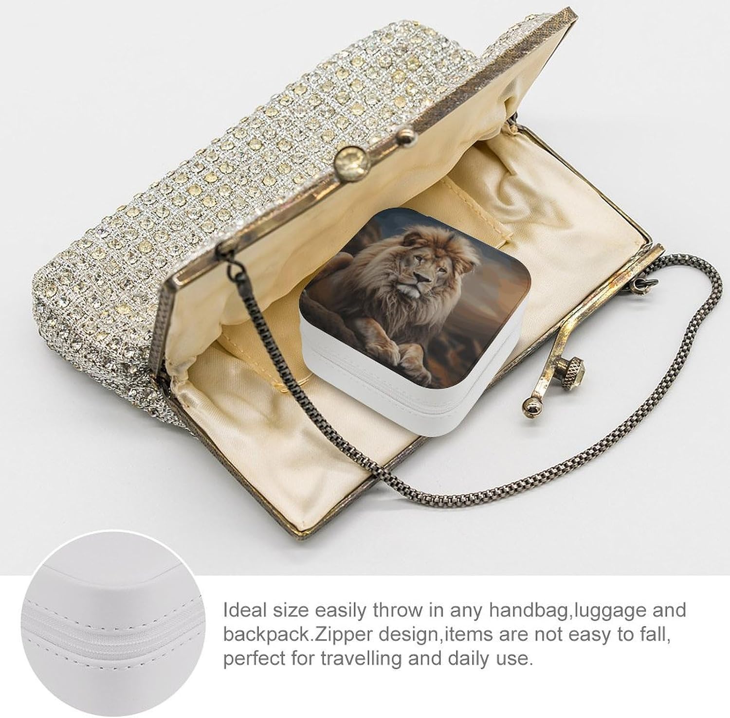 Creative Animals Lion Travel Jewelry Case Organizer for Women Portable Jewelry Storage Display Holder with PU Leather Compact Jewelrys Box for Necklaces, Rings, Earrings image 3