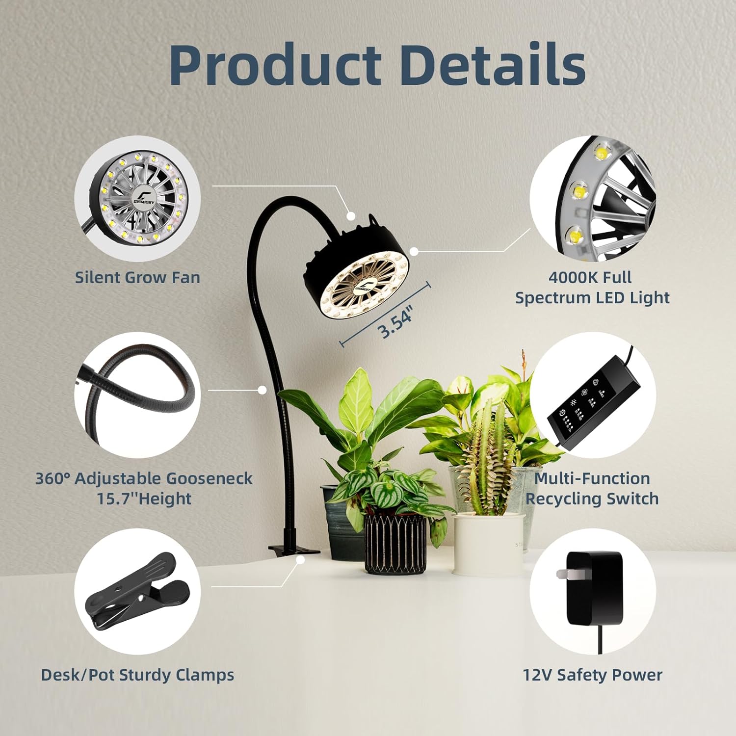 Grow Lights for Indoor Plants,Clip on Full Spectrum Led Plant Grow Light with Integrated Circulating Fan,Small Plant Lights for Indoor Growing with Timer and Dimmable,2 Packs