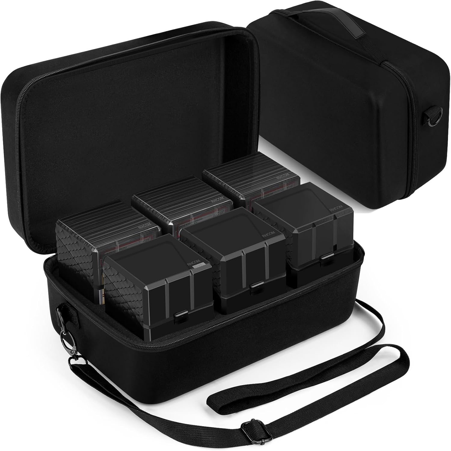 Graded Card Case - eva hard case with 6 clear storage boxes 72 card board compatible graded card storage case for PSA, CSG, BGS sports trading card cases (BALCK)