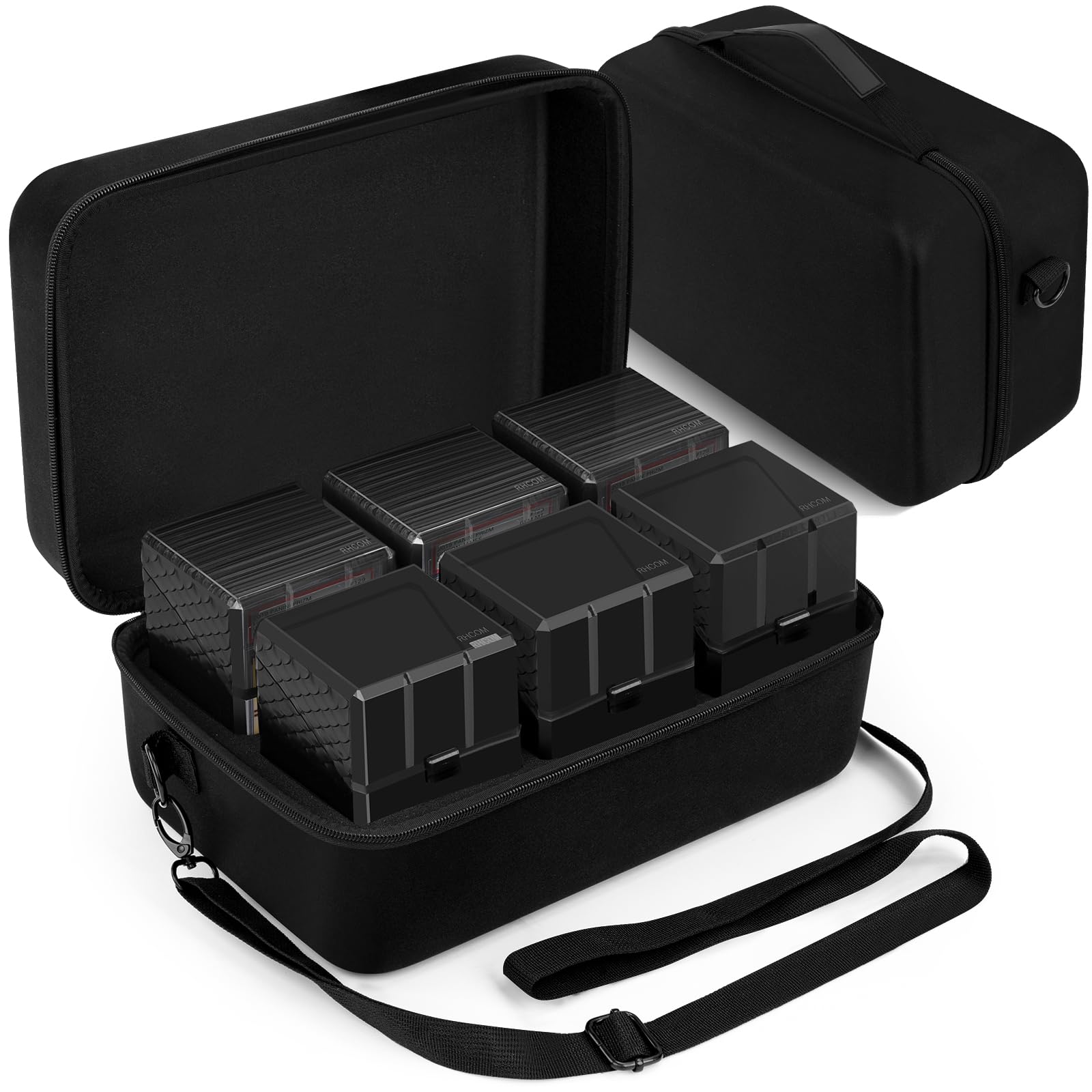 Graded Card Case - eva hard case with 6 clear storage boxes 72 card board compatible graded card storage case for PSA, CSG, BGS sports trading card cases (BALCK)