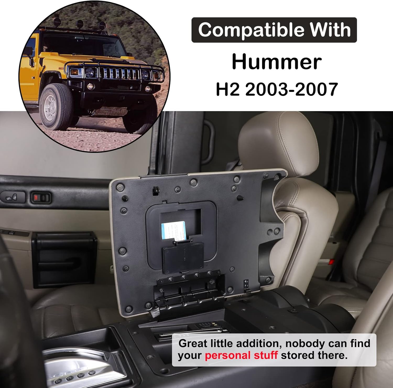 Car Armrest Hidden Storage Box Compatible with Hummer H2 2003-2007 Center Console Handrail Privacy Storage Box Organizer Tray Armrest Storage Box Container Insert Pallet Manager Interior Accessories
