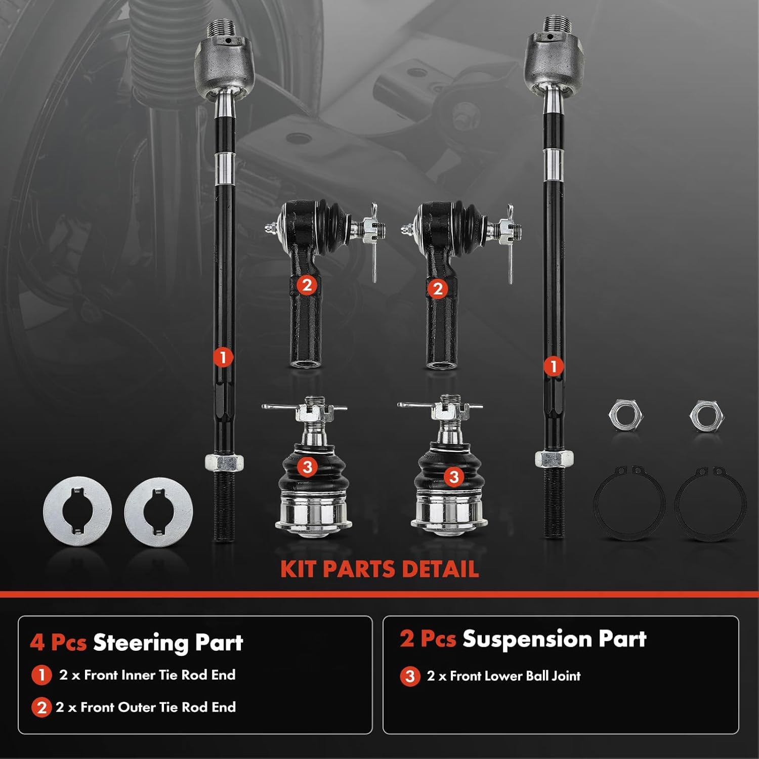 A-Premium Set of 6, Front Lower Ball Joint, Inner & Outer Tie Rod End, Compatible with Nissan 240SX 1995 1996 1997 1998