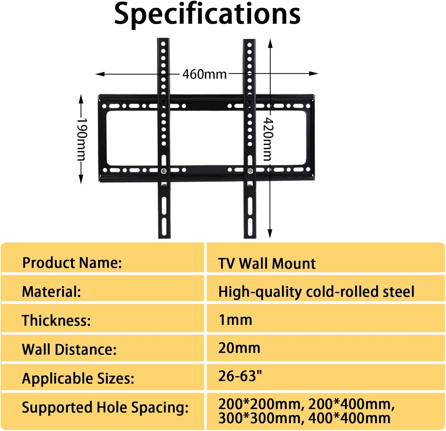 Fixed TV Wall Mount for Most 26-63 inch Flat Panel/Curved TVs,Universal Low Profile Wall Mount TV Bracket for LED LCD OLED VESA 400X400mm up to 110Lbs (26-63 Inch)